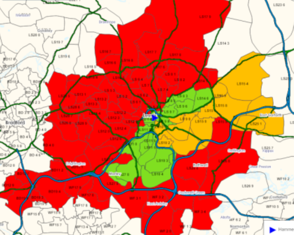 hot spots of data points across Leeds