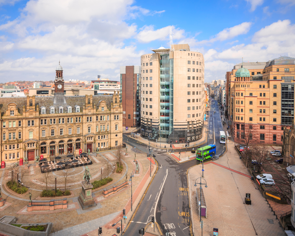 City Square aerial shot in Leeds